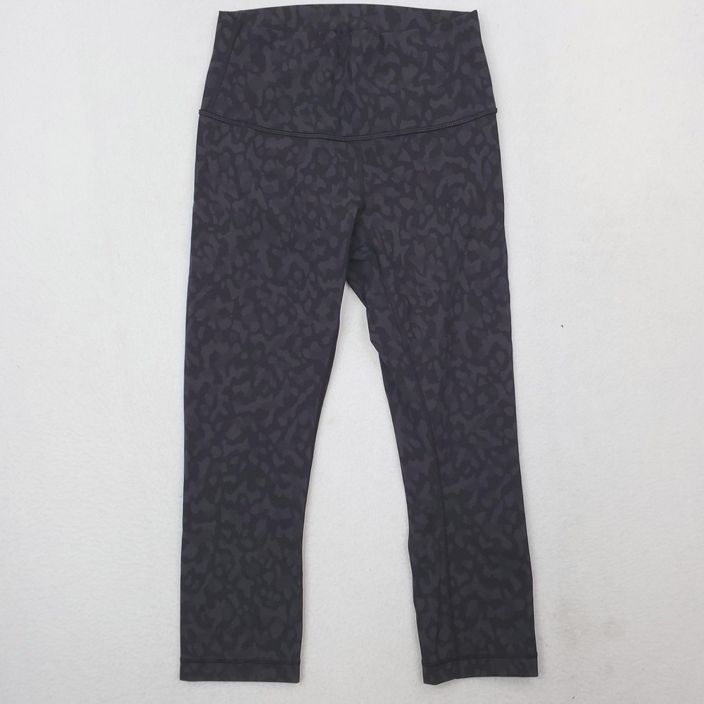 Lululemon Leggings Womens 6 Black Wunder Under Crop High Rise Yoga Leopard Print